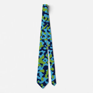 Cravate Camouflage vert brillant en bleu Aqua et Marine