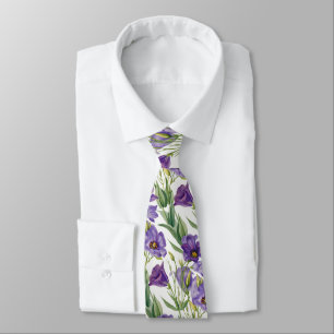 Cravate Campanules lilas violettes & feuilles vertes