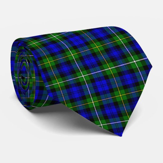 Cravate Campbell tartan bleu vert plaid (Roulé)
