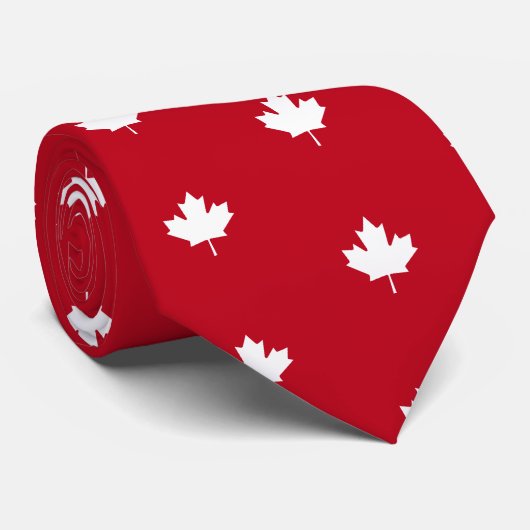 Cravate Canada Feuille d'érable blanche sur Motif rouge (Roulé)