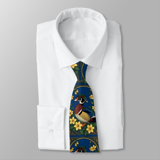Cravate Canard branchu et fleurs de jasmin (Attaché)