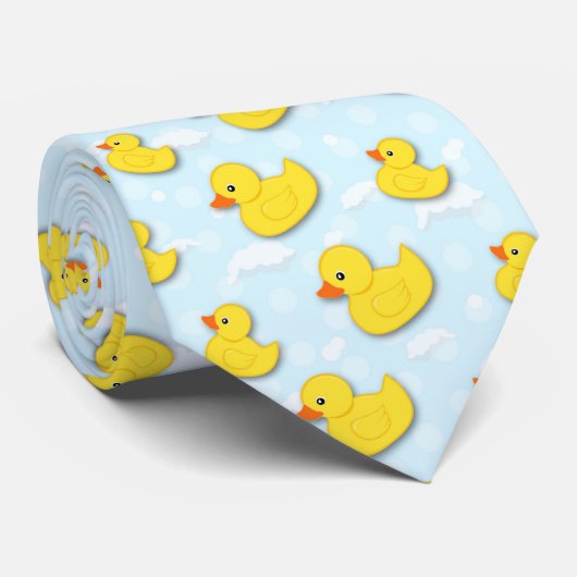 Cravate Canard jaune en caoutchouc bleu clair (Roulé)