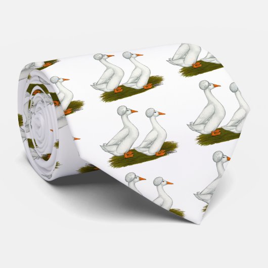 Cravate Canards :  Blanc Crested (Roulé)