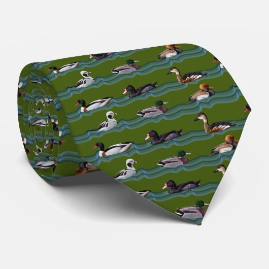 Cravate Canards Dandy Tie Double Face Imprimé (Vert Foncé) (Roulé)