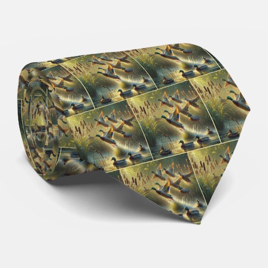 Cravate Canards Mallard Avec Cattails (Roulé)