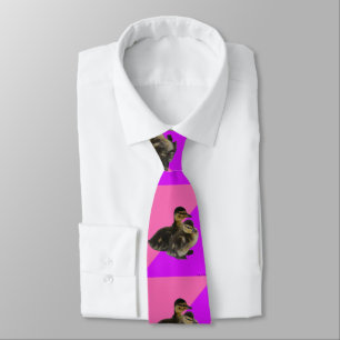 Cravate Canetons sur framboise rose et sorbet violet
