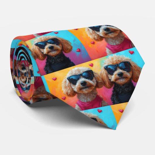 Cravate Caniche avec roses en forme de cœur Saint-Valentin (Roulé)