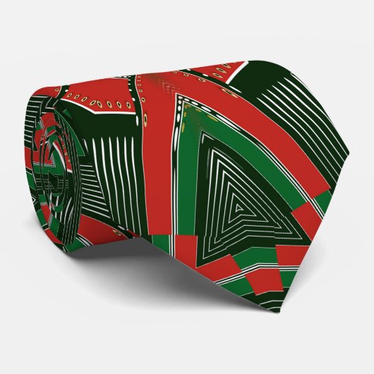 Cravate Capitaine Noël Rouge et Vert Géométrique Scifi Vib (Roulé)