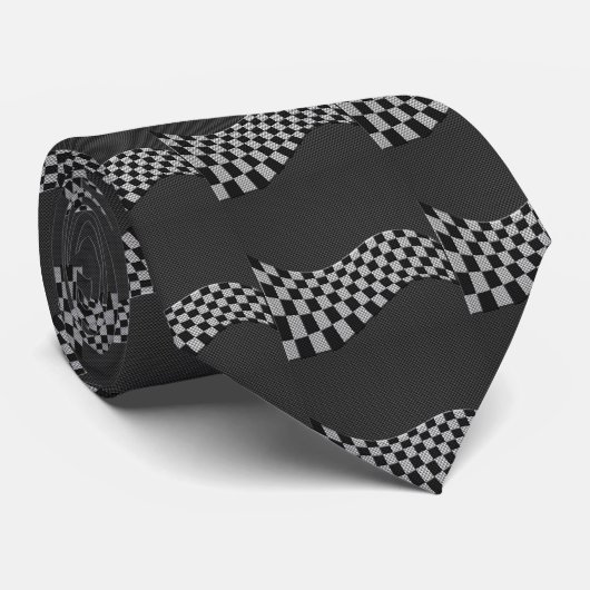 Cravate Carbone Fiber Style Racing Drapeau Checkers Vague (Roulé)