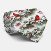 Cravate Cardinal rouge de Noël Épinette enneigée (Roulé)