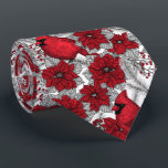 Cravate Cardinaux et poinsettia en rouge et blanc<br><div class="desc">Cardinaux en branches d'hiver et décoration de Noël</div>