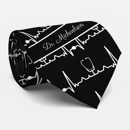 Cravate Cardiologue Cardiogramme Nom Médecin (Roulé)