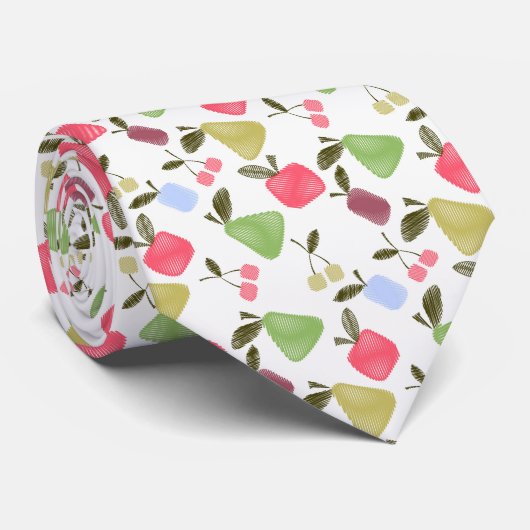 Cravate Caricature à rayures sans joints fruits pomme poir (Roulé)