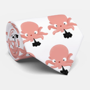 Cravate Caricature de bébé pieuvre rose mignonne humour