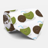 Cravate Caricature de noix de coco kawaii joyeux (Roulé)