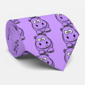 Cravate caricature-hippo mignon adorable violet amical (Roulé)
