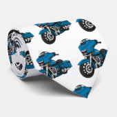 Cravate Caricature joyeux bleu moto (Roulé)