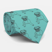 Cravate Carlin branché Chien Turquoise Bleu Classique Mode (Roulé)