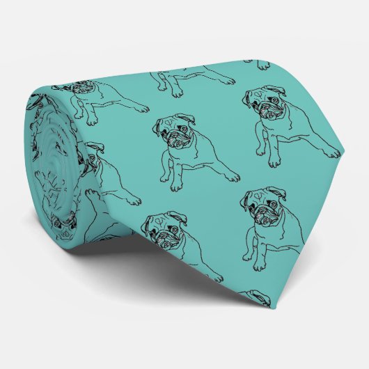 Cravate Carlin branché Chien Turquoise Bleu Classique Mode (Roulé)