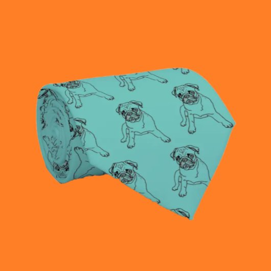Cravate Carlin branché Chien Turquoise Bleu Classique Mode