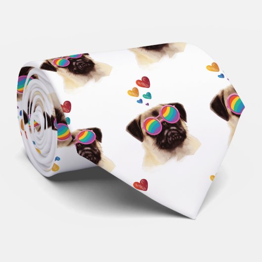 Cravate Carlin Chien avec Coeurs Saint-Valentin (Roulé)