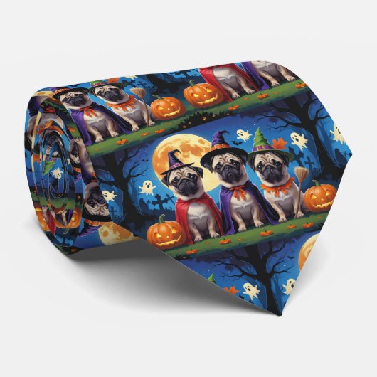 Cravate Carlin chien Citrouille Halloween drôle (Roulé)