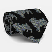 Cravate Carlin Chien Silhouette Jaune & Grille Bleue Noir (Roulé)