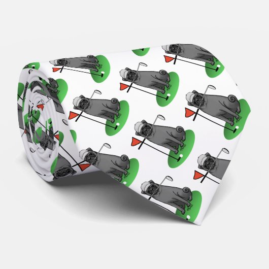 Cravate Carlin de golf Jouer Golf (noir) mignon chien drôl (Roulé)