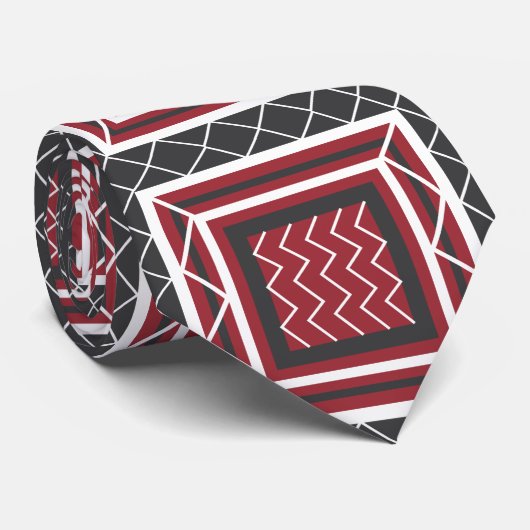 Cravate Carré rouge blanc gris moderne Chevron Stripe (Roulé)