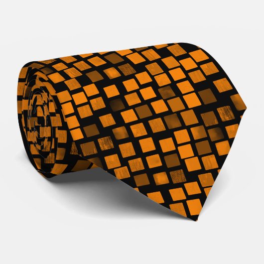 Cravate Carré v2- Orange en noir (Roulé)