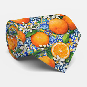 Cravate Carreau italien motif citrus méditerranéen
