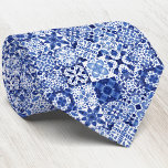 Cravate Carreaux Bleus Bleu Méditerranéen Motif Aquarelle<br><div class="desc">Un indigo bleu marine et blanc carrelage méditerranéen motif en aquarelle. Art original de Nic Squirrell.</div>