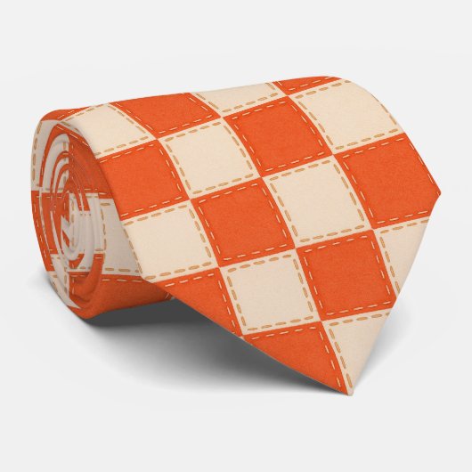 Cravate Carreaux Orange & Crème (Roulé)