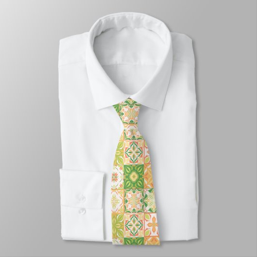 Cravate Carreaux ornés en vert et jaune (Attaché)