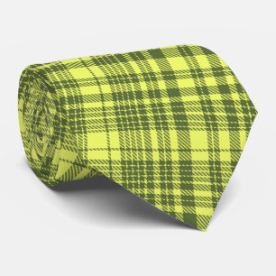Cravate Carreaux Tartan Vert Olive et Jaune Citron