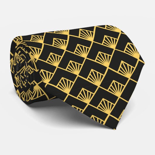 Cravate carrelage art déco d'or noir motif (Roulé)