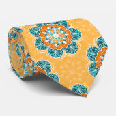 Cravate Carrelage Mandala floral en Orange et Turquoise (Roulé)