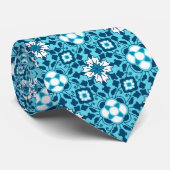 Cravate Carrelage marocain floral, Indigo, bleu ciel et bl (Roulé)