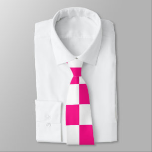 Cravate Carrés à carreaux rose vif blanc géométrique rétro