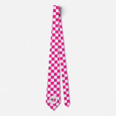 Cravate Carrés à dames rose vif blanc Monogramme rétro (Devant)