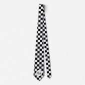 Cravate Carrés à damier noir et blanc rétro Monogramme (Devant)
