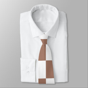 Cravate Carrés Checker mocha brun blanc géométrique rétro