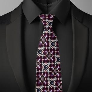 Cravate Carrés de Burgandy et Motif X Necktie