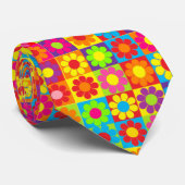 Cravate Carrés Groovy Retro Flower Power (Roulé)