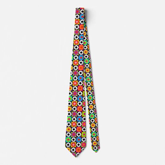 Cravate Carrés Groovy Retro Flower Power (Devant)