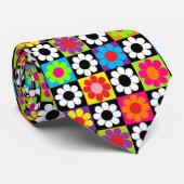 Cravate Carrés Groovy Retro Flower Power (Roulé)