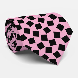 Cravate Carrés irréguliers - Noir sur rose