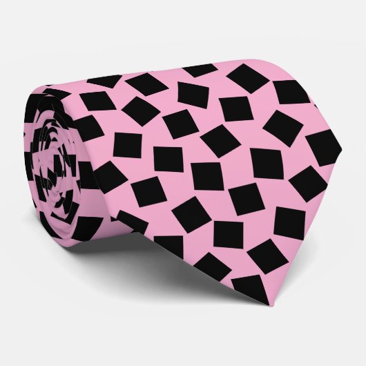 Cravate Carrés irréguliers - Noir sur rose (Roulé)