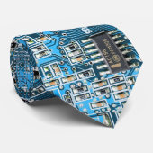 Cravate Carte de circuit Geek d'ordinateur bleu (Roulé)
