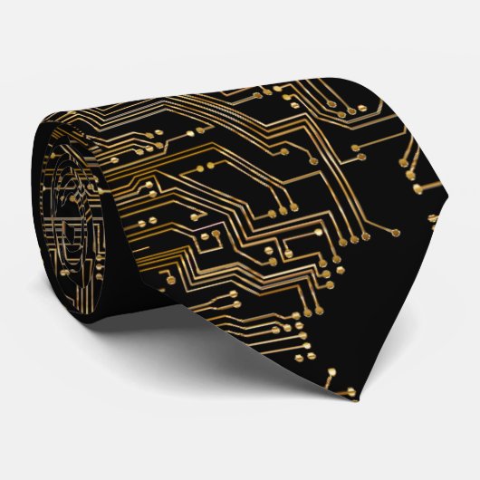 Cravate Carte d'ordinateur Geeky Black et Gold Circuit (Roulé)